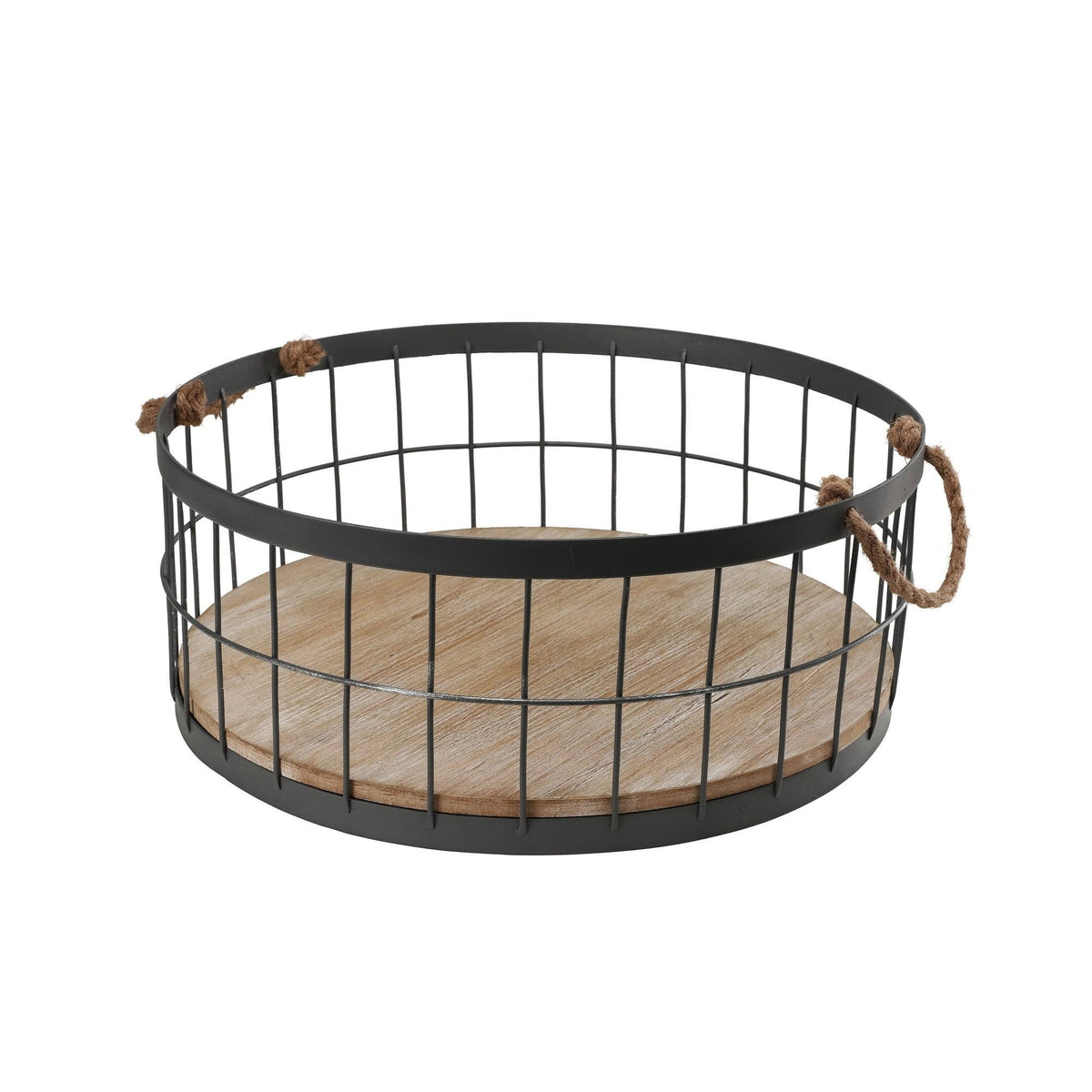 Black and Brown Round Metallic Wire Storage Baskets with Handle, Set of 2 O3683