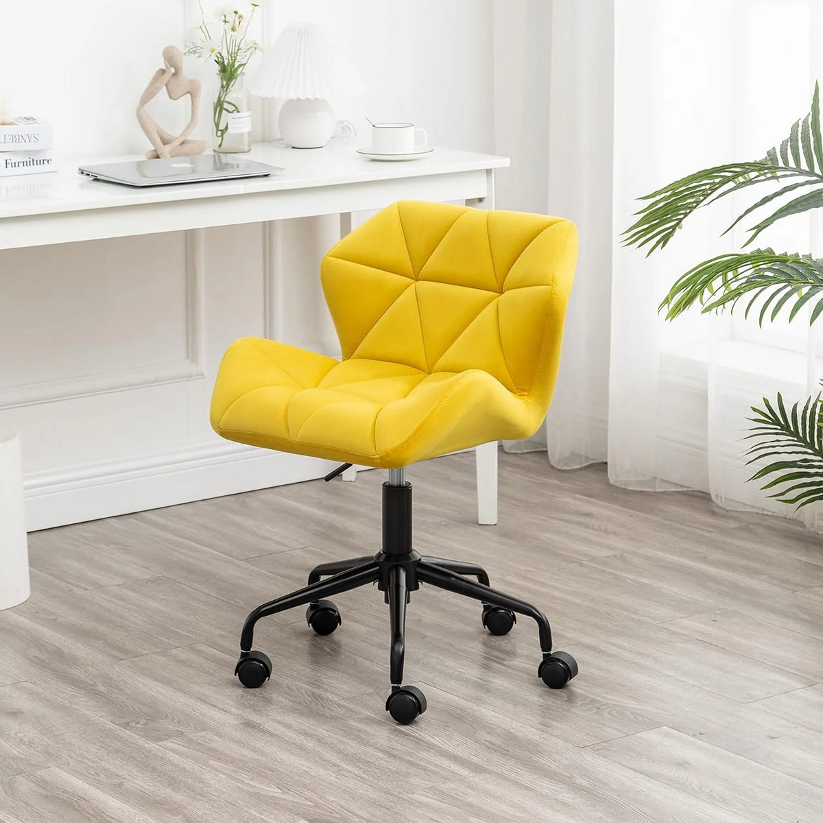 Yellow Tufted Adjustable Swivel Office Chair H4556