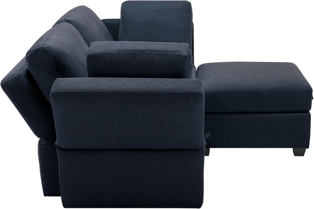 Blue 2 Seater Sectional Sofa with Ottoman and Storage Q8955