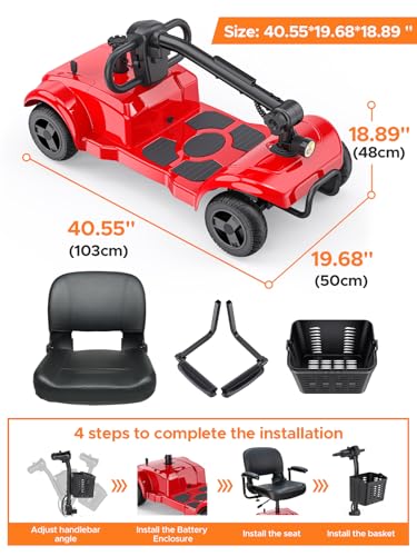 Blue Folding 4 Wheel Mobility Scooter with Detachable Basket I618323