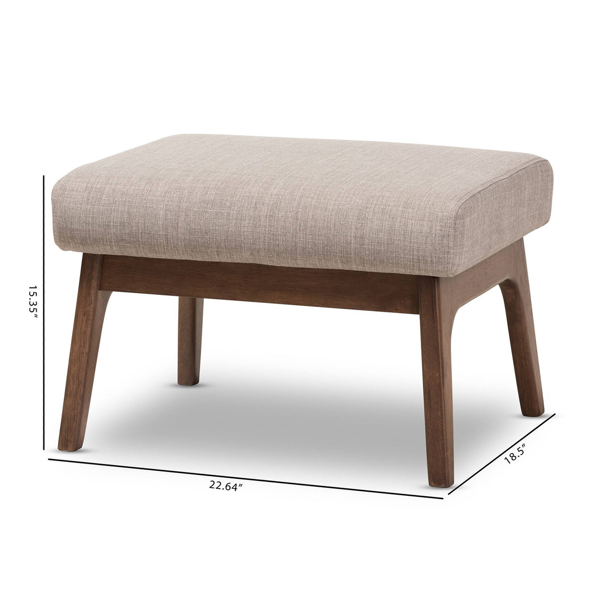 Light Grey Walnut Wood Fabric Ottoman J10522