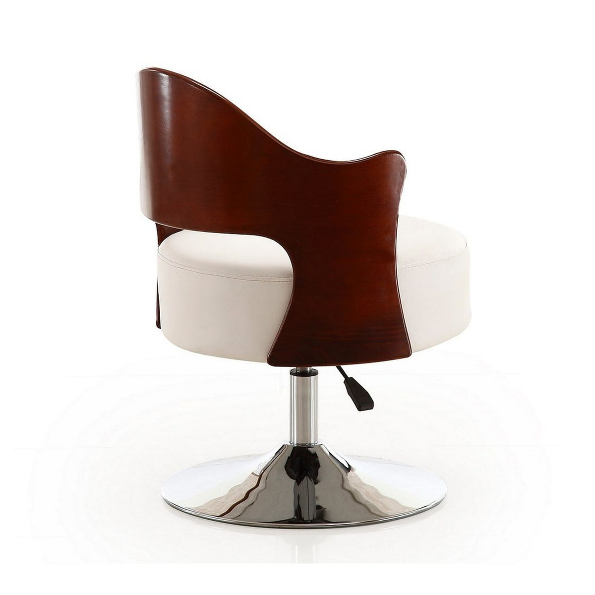 White and Polished Chrome Faux Leather Swivel Accent Chair S348