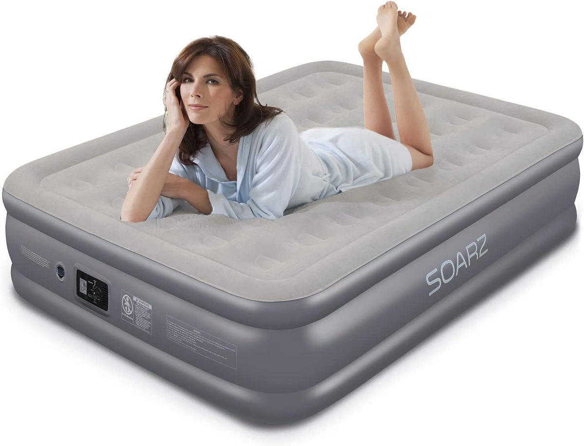 Queen Air Mattress with Built-in Pump, Flocked Top Airbed Q1729