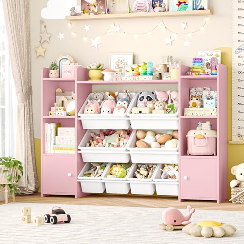 Pink 8 Toy Bins Storage Organizer with Shelf F1255