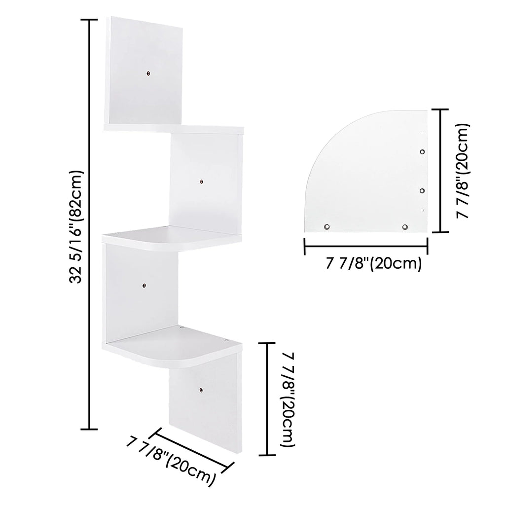 White 3 Tiers Zig Zag Floating Wall Mount Corner Shelf P140085