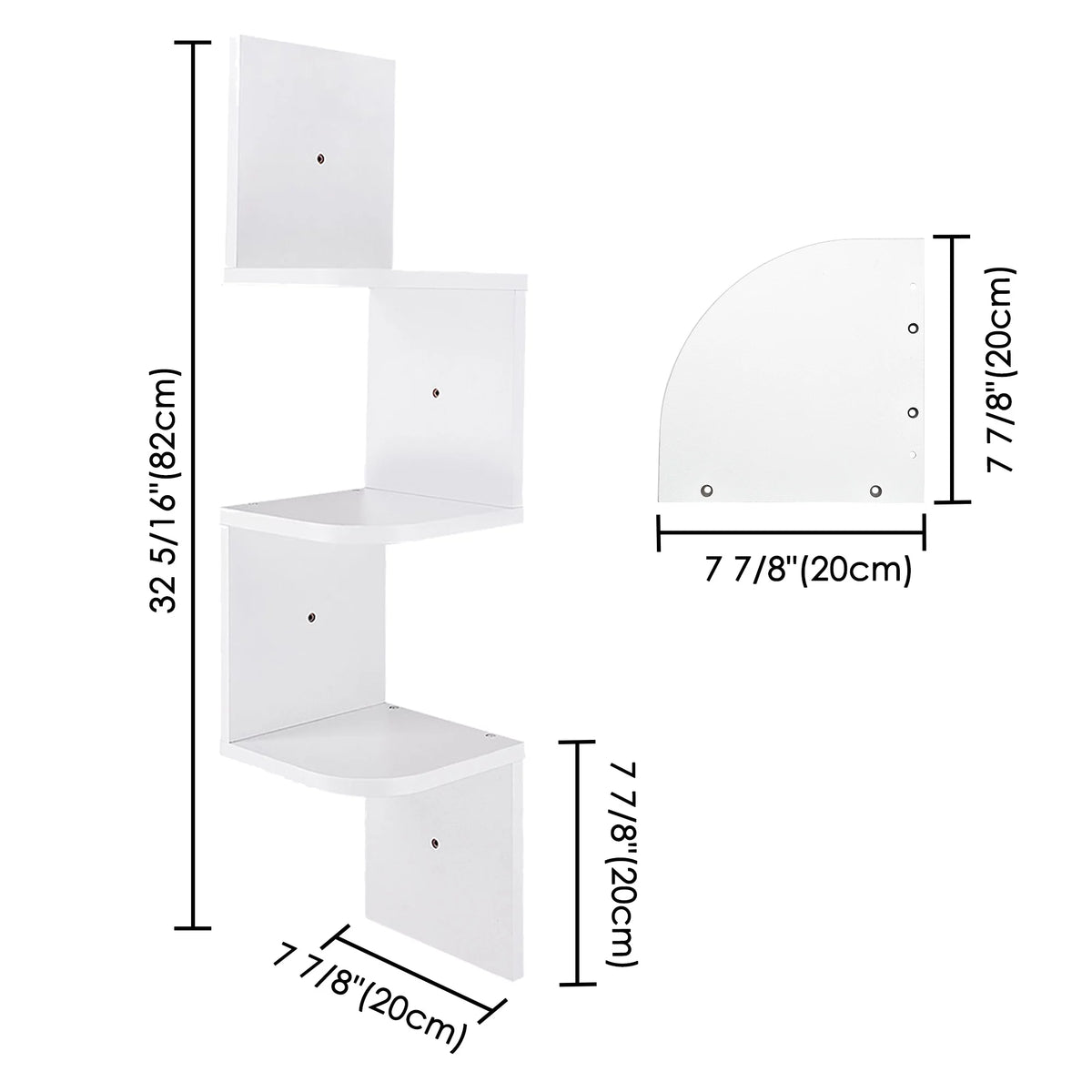 White 3 Tiers Zig Zag Floating Wall Mount Corner Shelf P140085