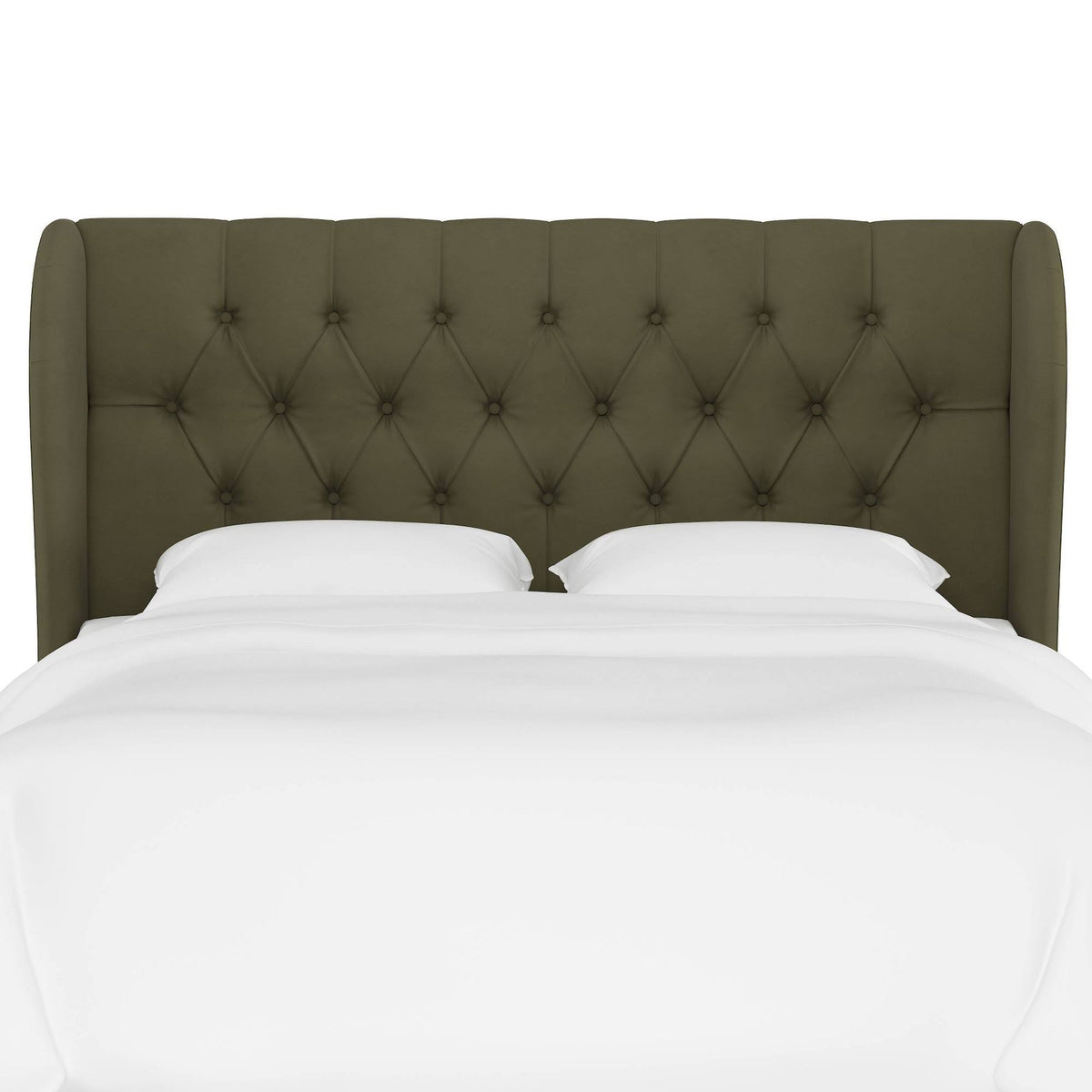 Full Tufted Wingback Headboard Velvet Loden N431405