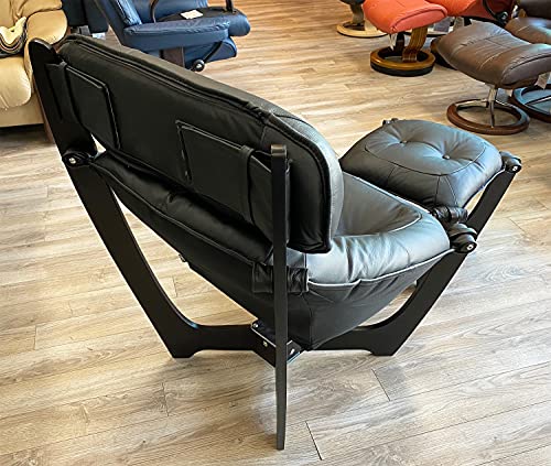 Black Leather Chair and Ottoman B9369