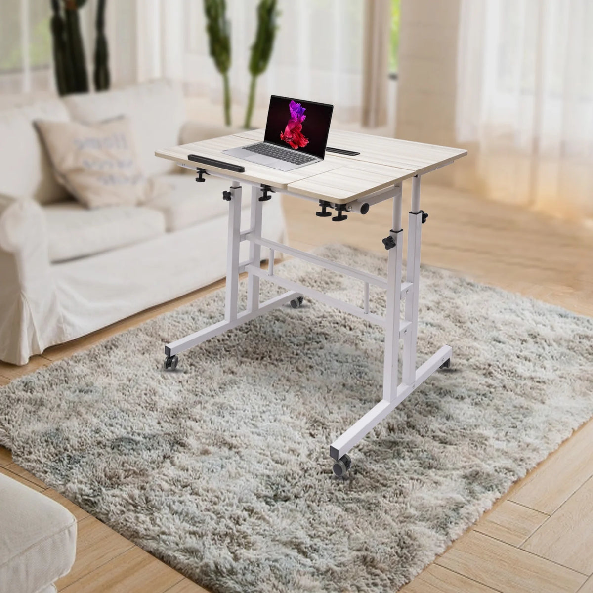 Adjustable Mobile Stand Up Desk with Footrest Y19838
