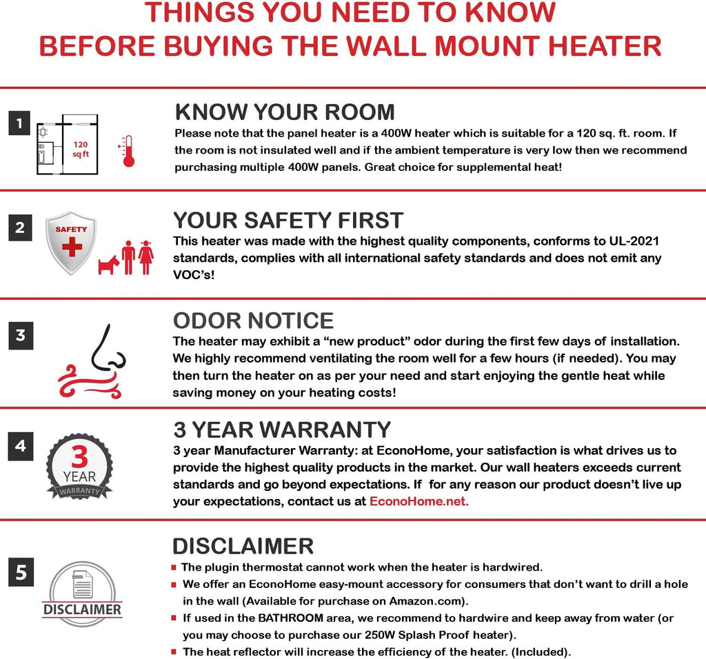 400W Wall Mount Convection Heater with Thermostat F77060