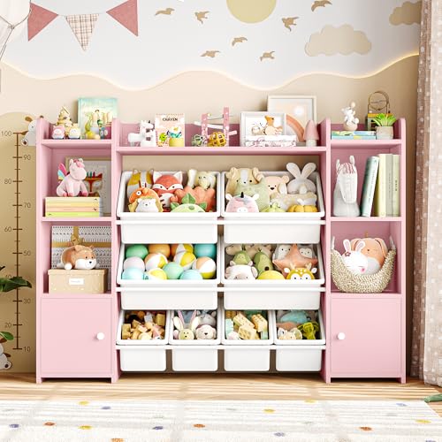 Pink 8 Toy Bins Storage Organizer with Shelf F1255