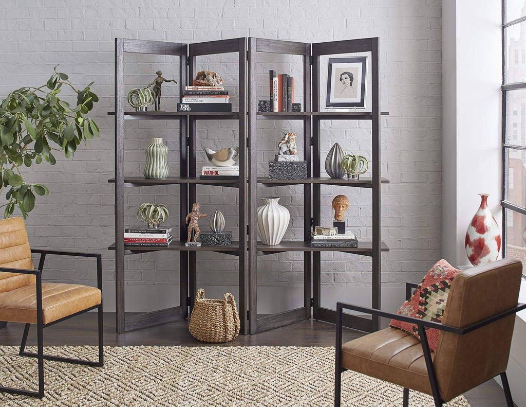 Dark Brown Solid Wood Bookcase Room Divider O757