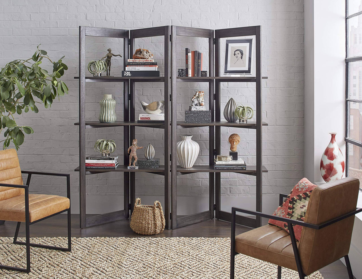 Dark Brown Solid Wood Bookcase Room Divider O757