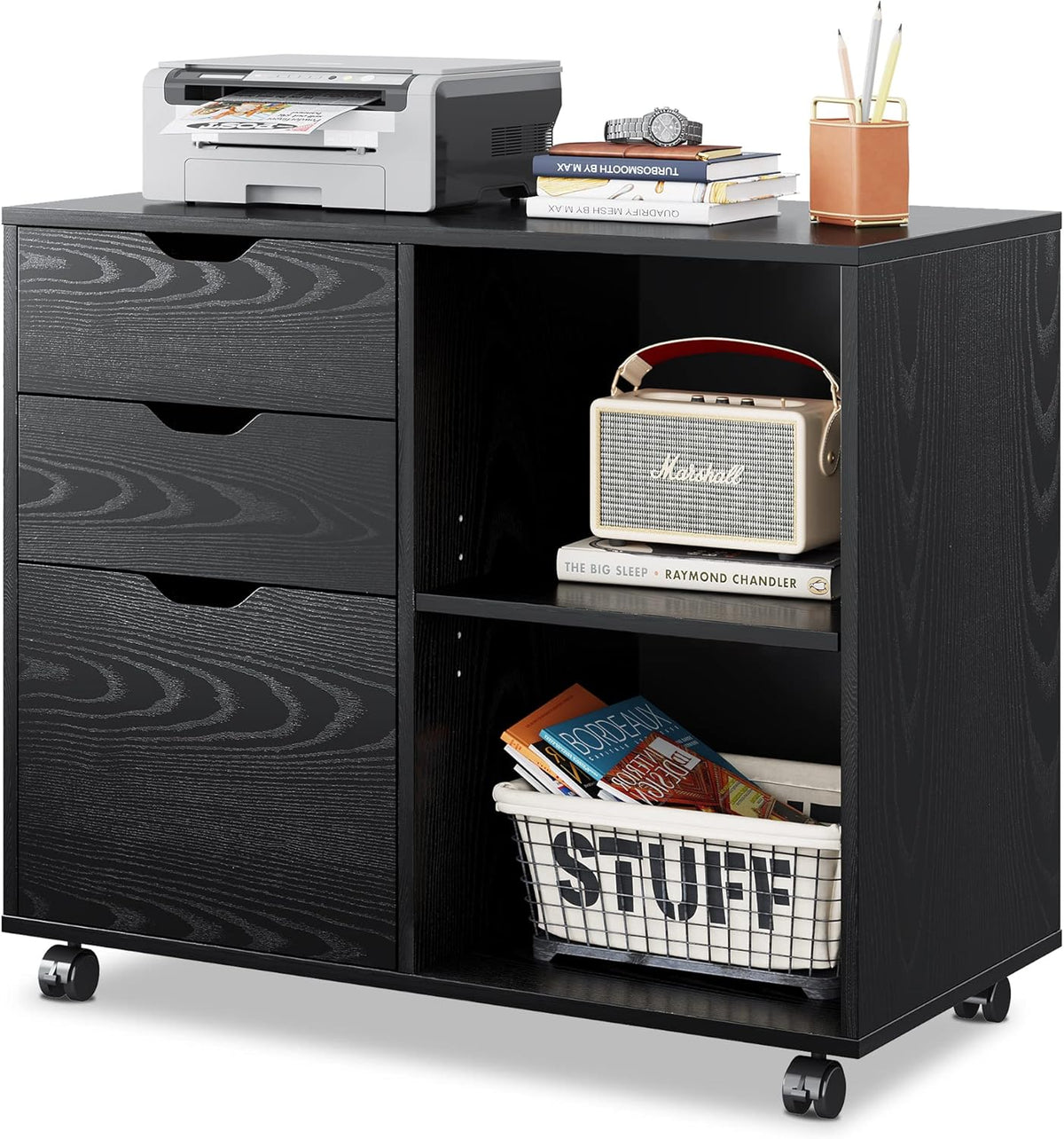 3 Drawer Wood File Cabinet with Storage Shelves B7984