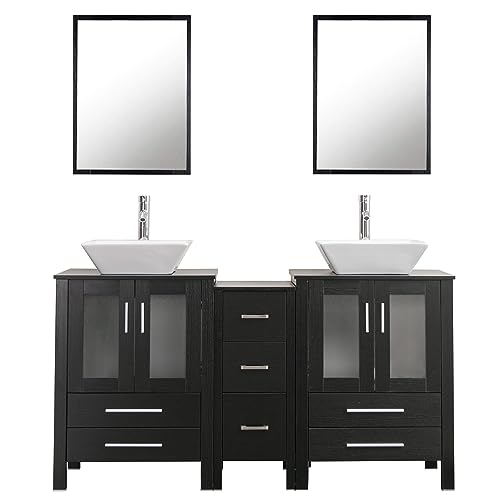 60" Double Bathroom Vanity with Porcelain White Sink I41585