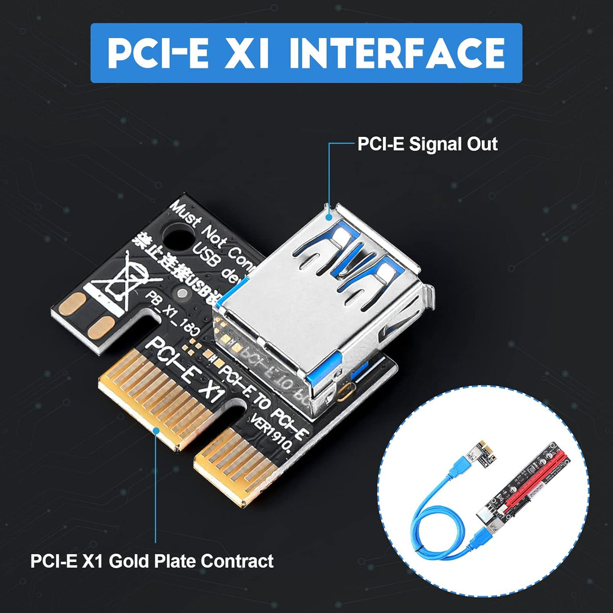 12 Pieces PCI-e Riser Express Cable Set 1X to 16X GPU Adapter Extension Cable USB 3.0 Braided Sleeved Cable M70842