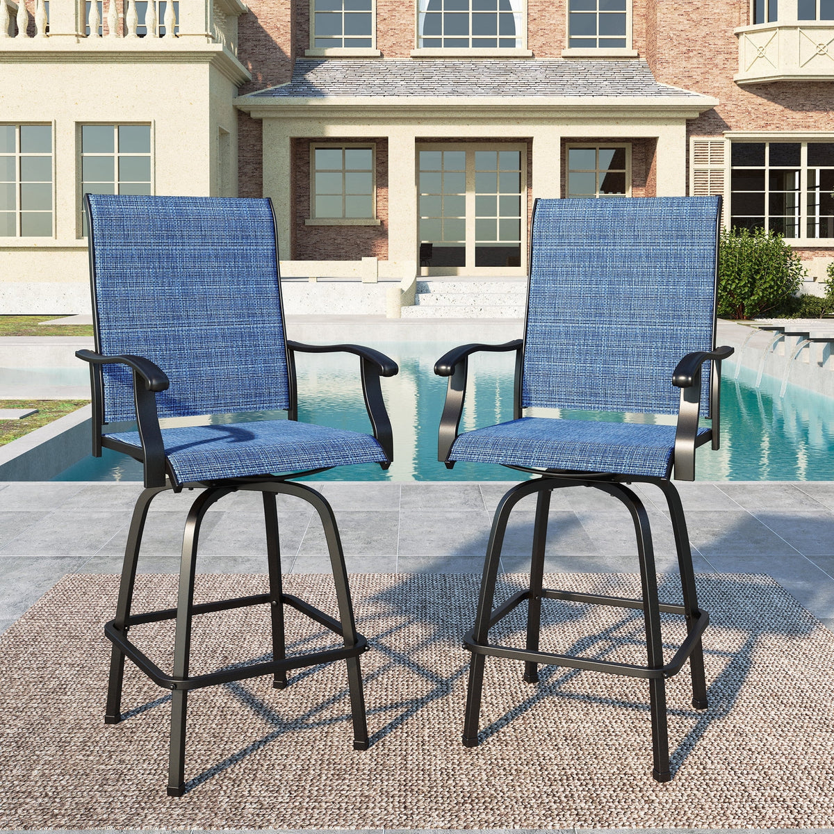 Set of 2 Black Brown Metal Swivel Barstools G429