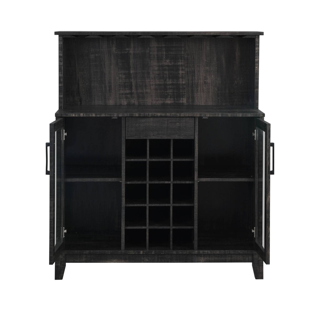 Charcoal Wine Bar Cabinet with Glass Doors R445956