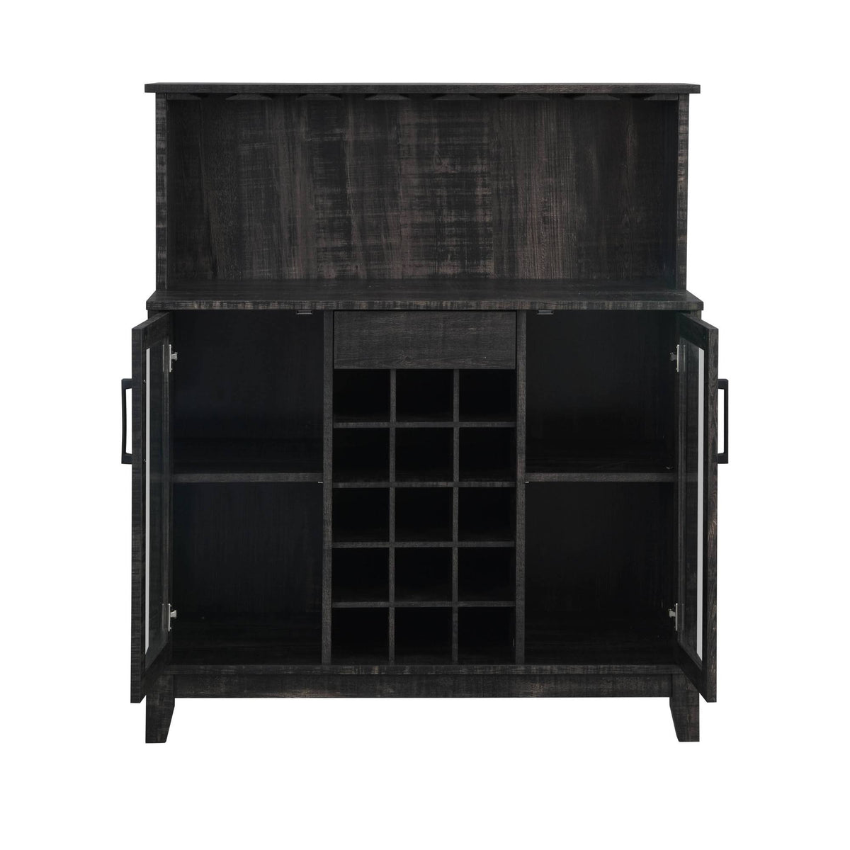 Charcoal Wine Bar Cabinet with Glass Doors R445956