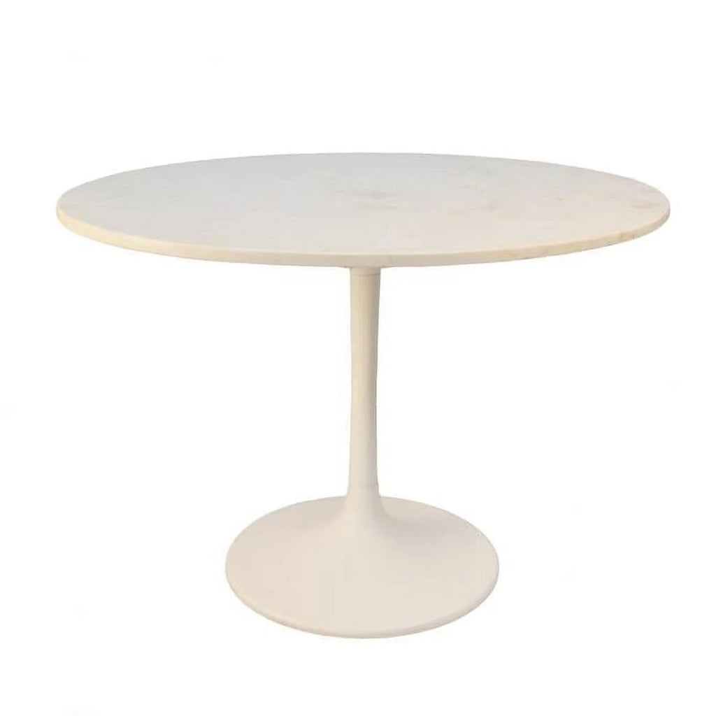 40 Inch Round Marble Top Dining Table with White Base R59588