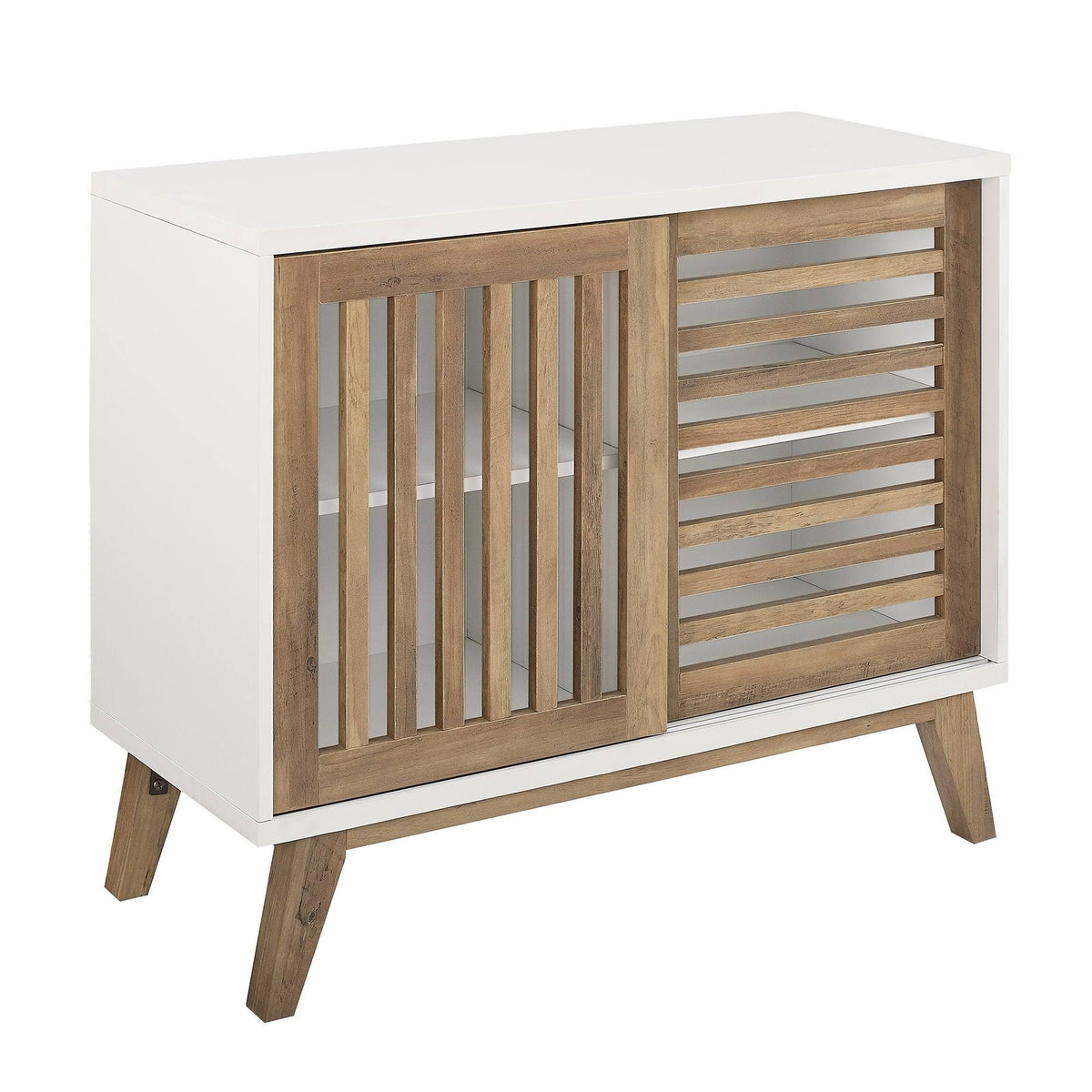 36x22 Two Shelf Laminate and Metal Accent Cabinet White with Rustic Oak L991