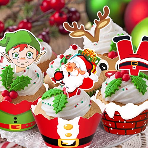 128 Pieces Christmas Cupcake Toppers Wrappers G53762