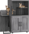Cat Litter Box Enclosure with Platform, Double Layer Cat Litter Hidden Furniture, Large Cat Cabinet with Ladder, Wax Wood R239548