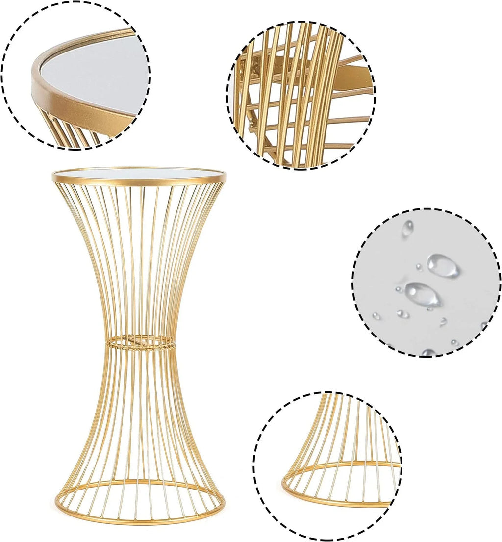 Round Side End Accent Table 25.7 Inch Tall Gold White Tray V143