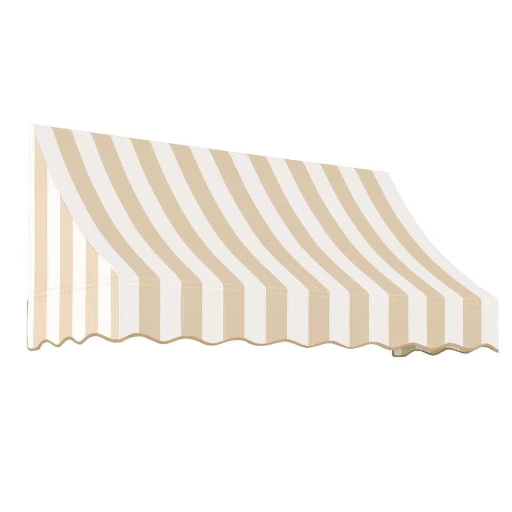 10.375 ft Fixed Awning Acrylic Fabric, Linen/White Stripe J98405