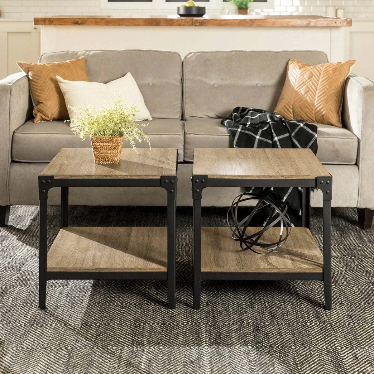 Angle Iron Side Tables Set of 2 Driftwood X460650
