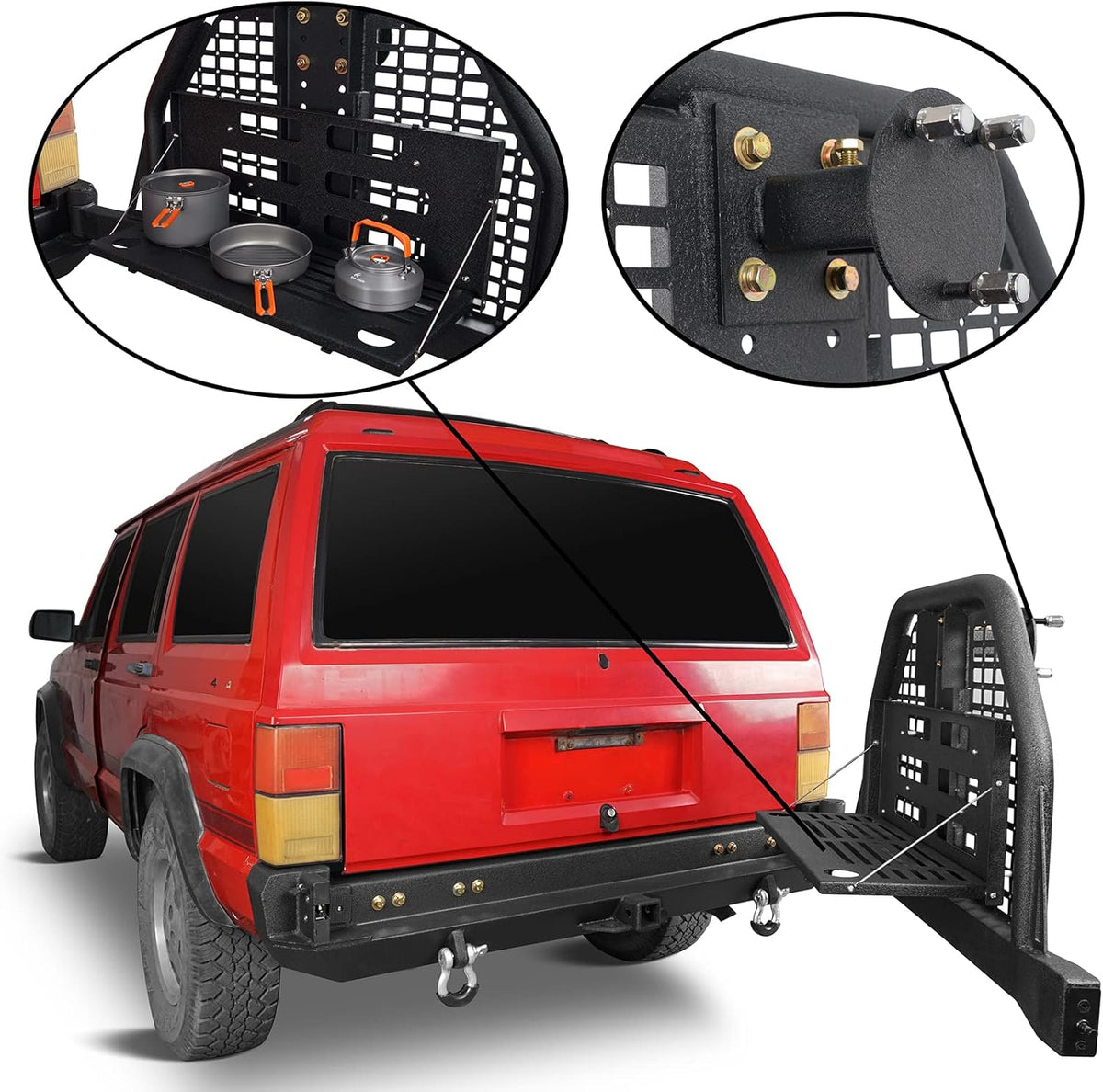 Rear Bumper with Swing Out Tire Carrier and Foldable Table Textured Black Steel T496855