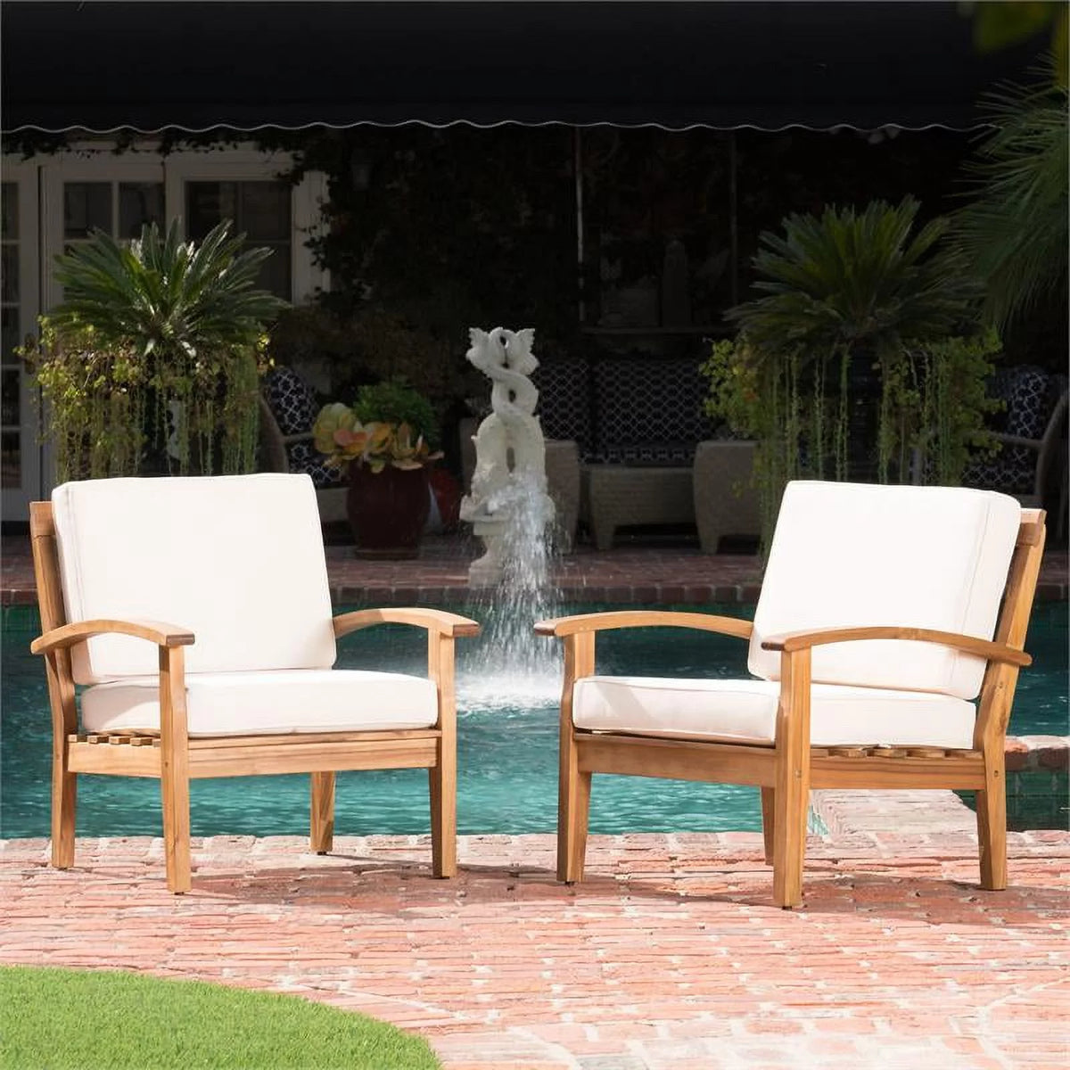 Outdoor Wooden Club Chairs with Beige Cushions Set of 2 K73889