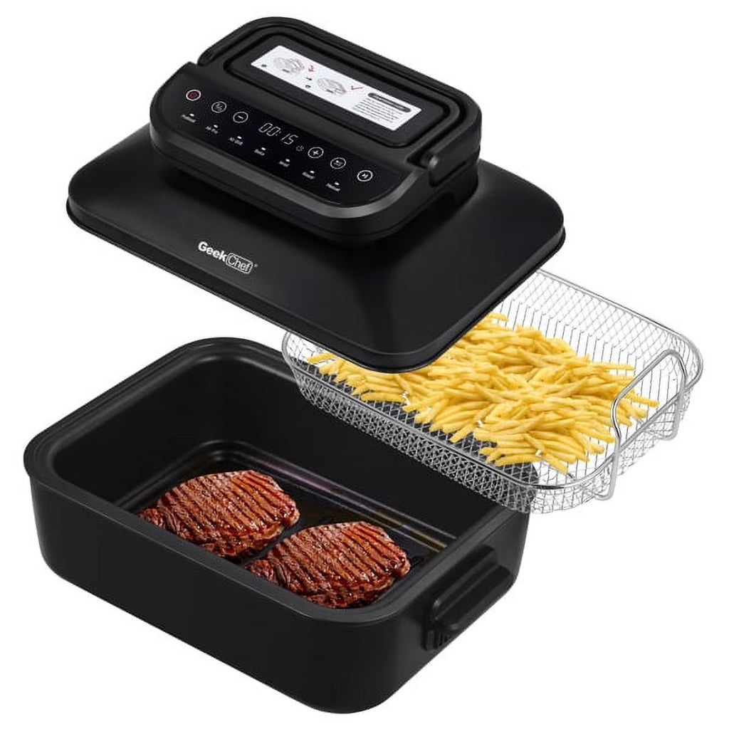 7-in-1 Indoor Grill with Non-Stick Plate and Air Fryer Basket Q113650