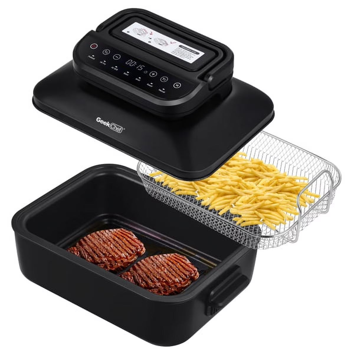 7-in-1 Indoor Grill with Non-Stick Plate and Air Fryer Basket Q113650