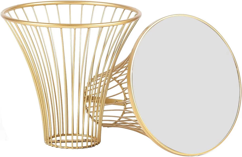 Round Side End Accent Table 25.7 Inch Tall Gold White Tray V143