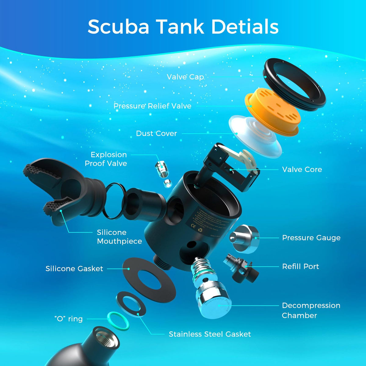 0.5L Mini Scuba Tank for Shallow Water Diving N976