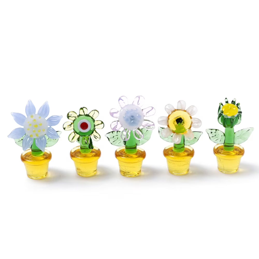 Handmade Blown Glass Cactus Figurines Desk Decorations X7983