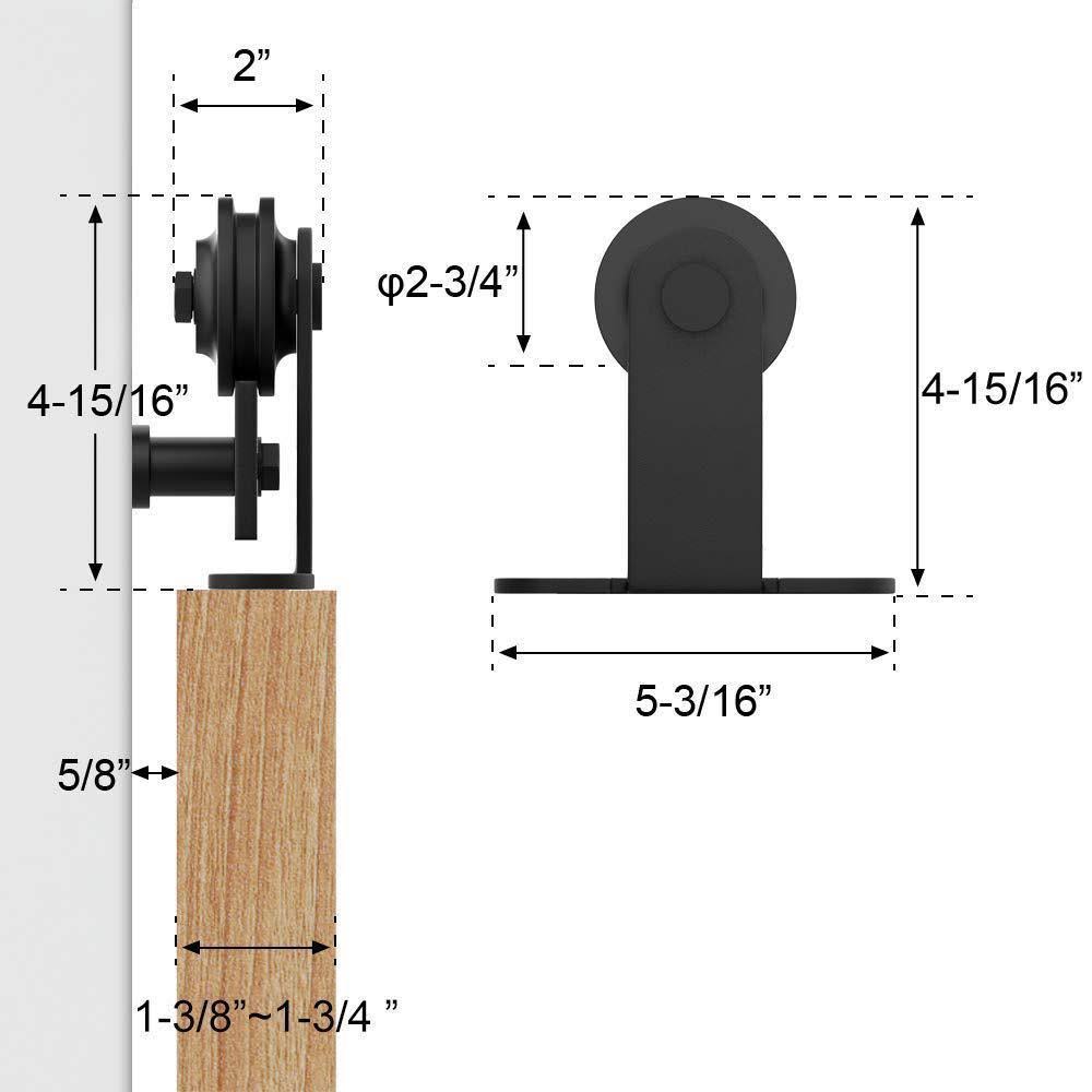 Frosted Black Top Mount Sliding Barn Door Hardware Track Kit for Double Doors with Non-Routed Floor Guide L97648