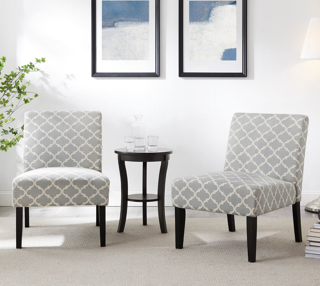 3pc Gray Fabric Upholstered Side Table and 2 Chairs G251