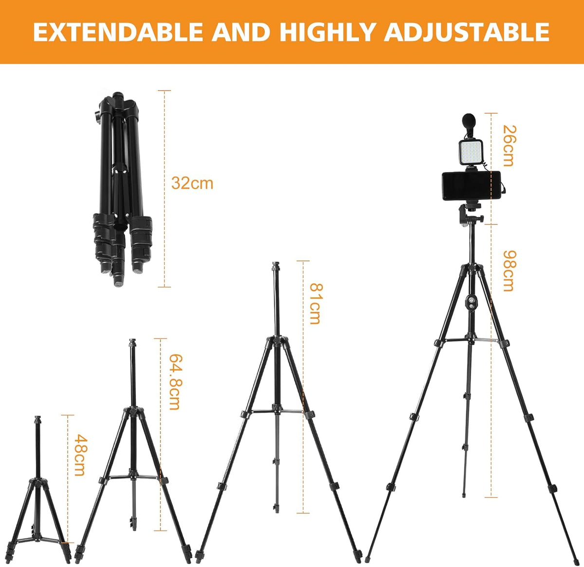 Smartphone Video Kit with LED Light, Wireless Remote, Phone Holder, Mic, Extendable Tripod Stand H846204