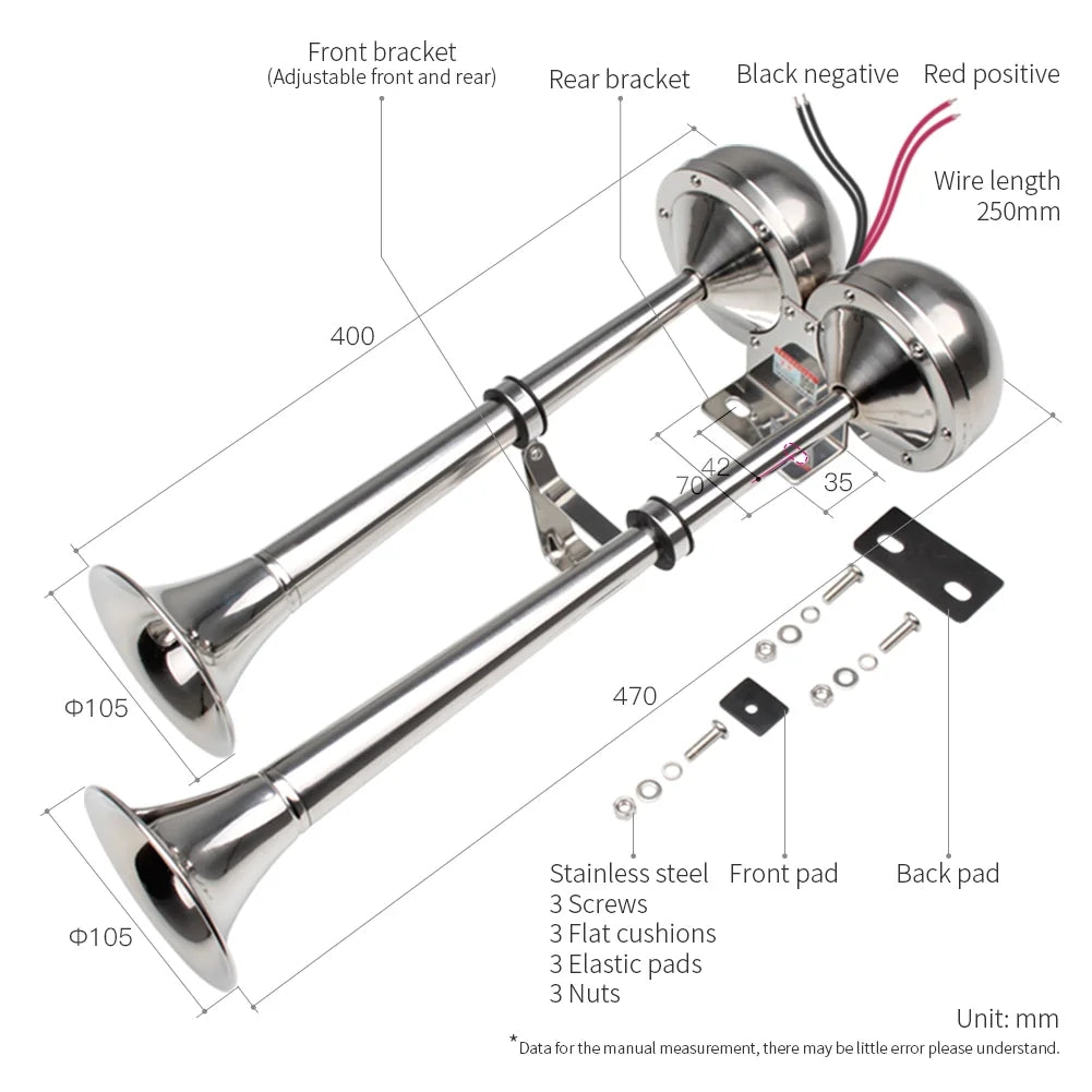 Waterproof Stainless Steel Dual Trumpet Electric Boat Horn H294
