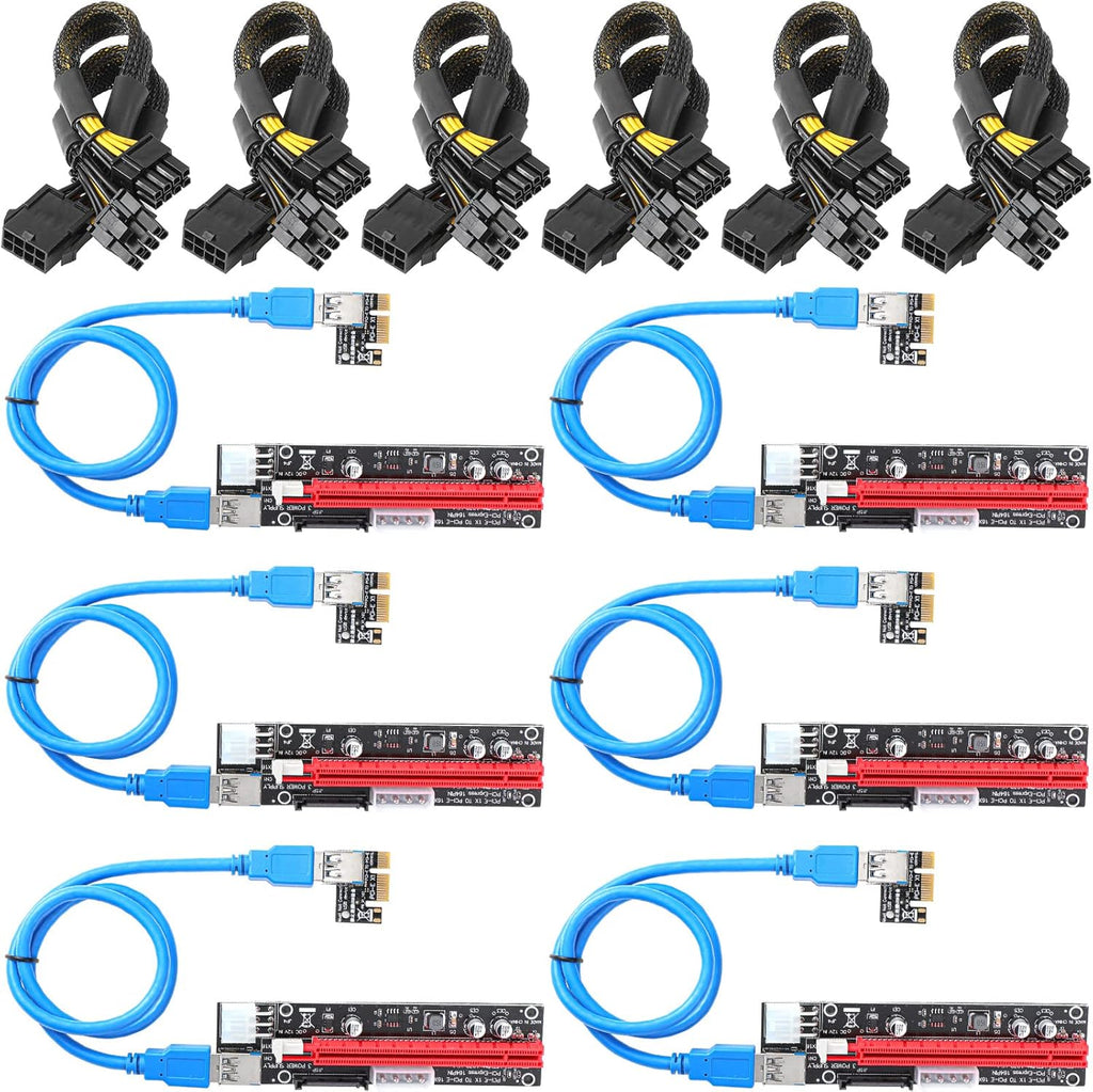 12 Pieces PCI-e Riser Express Cable Set 1X to 16X GPU Adapter Extension Cable USB 3.0 Braided Sleeved Cable M70842