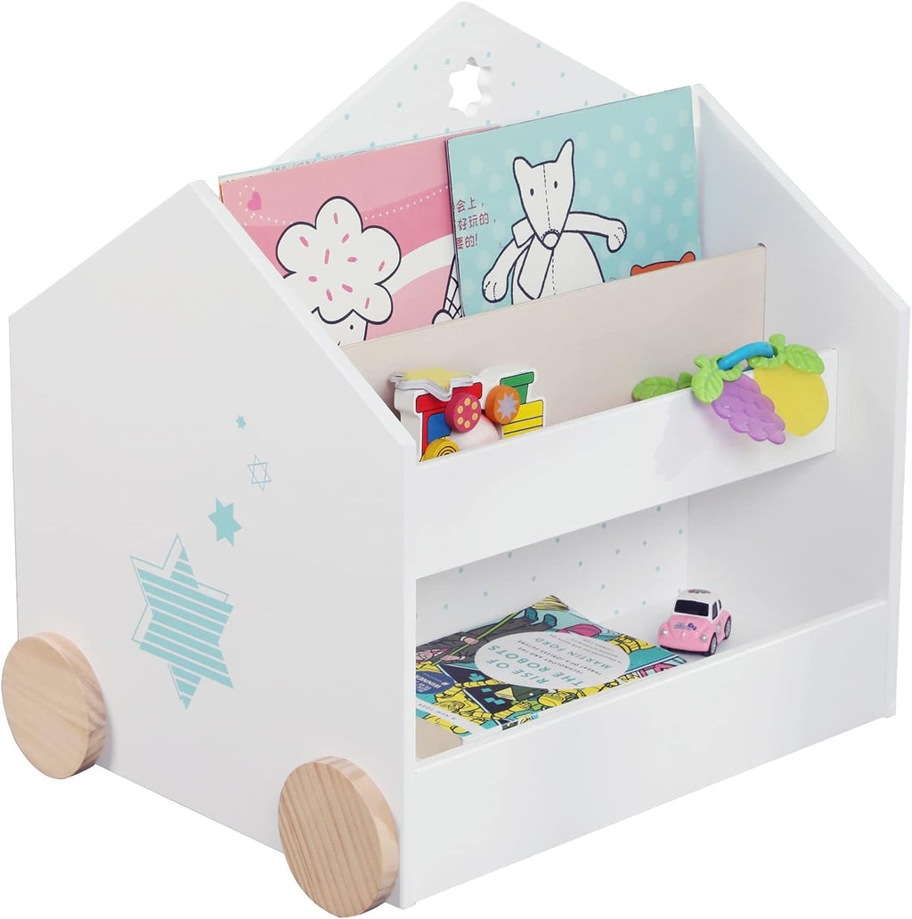 White 3-Shelf Wooden Book Rack with Storage Bins C5235