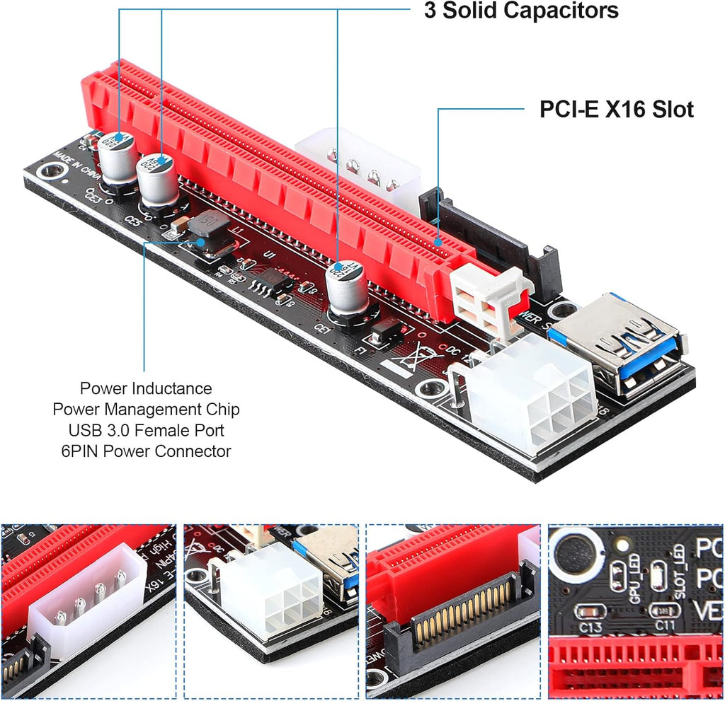 12 Pieces PCI-e Riser Express Cable Set 1X to 16X GPU Adapter Extension Cable USB 3.0 Braided Sleeved Cable M70842