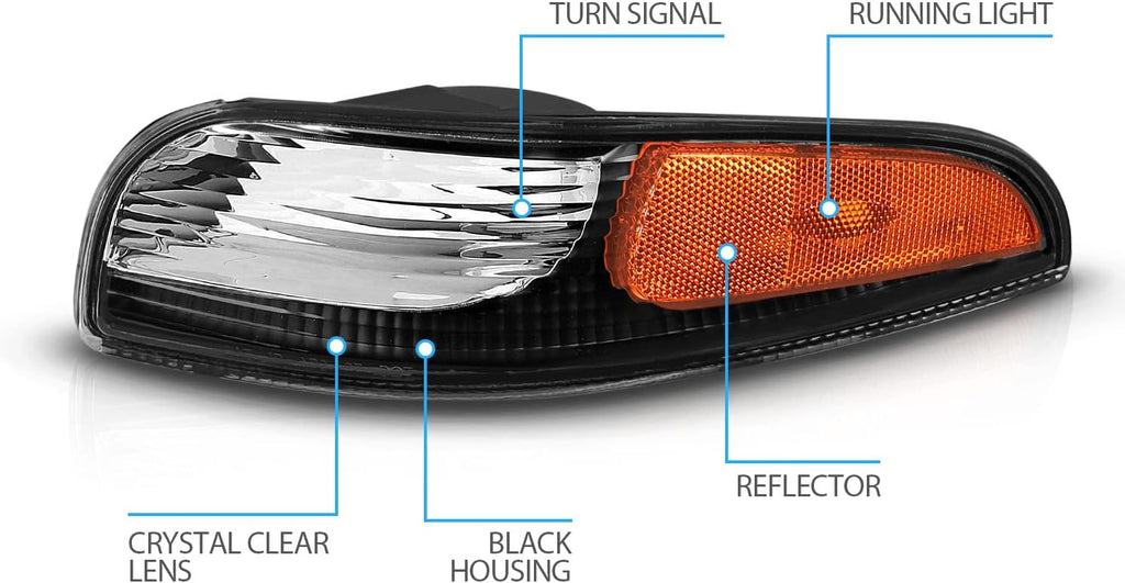 Black Replacement Bumper Parking Turn Signal Lights Set of 2 H62482