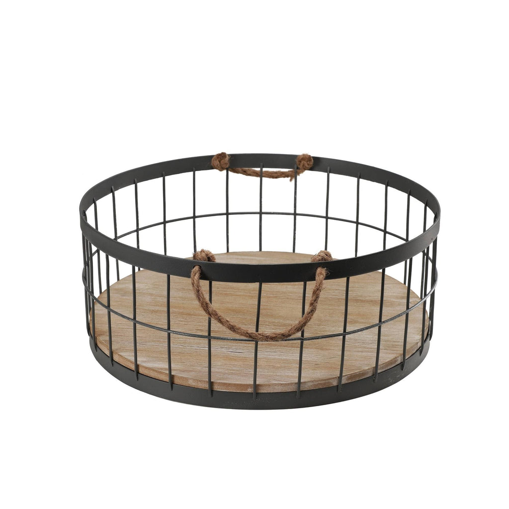 Black and Brown Round Metallic Wire Storage Baskets with Handle, Set of 2 O3683