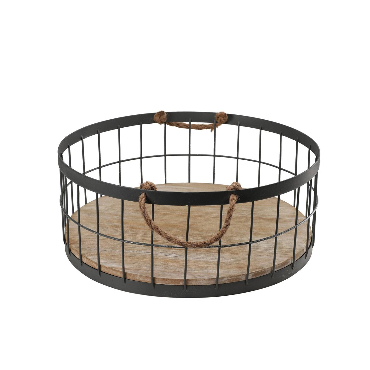 Black and Brown Round Metallic Wire Storage Baskets with Handle, Set of 2 O3683