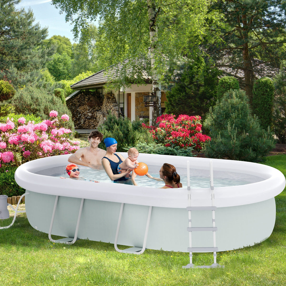 Brown Semi-Inflatable Frame Swimming Pool Y567519