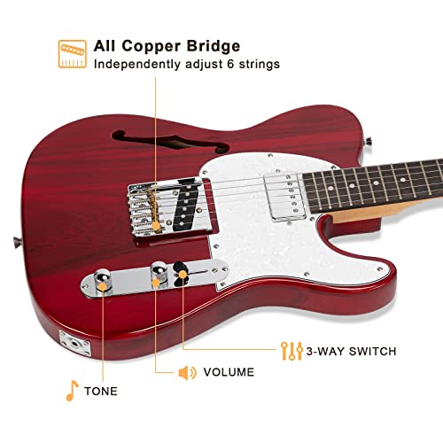 Transparent Wine Red Semi-Hollow Electric Guitar with Rosewood Fingerboard J6729