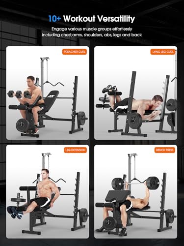 Olympic Weight Bench with LAT Pulldown Pulley System and Preacher Curl Pad K80419